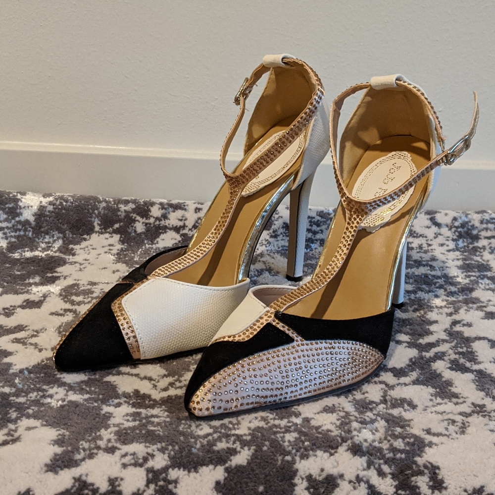 Women Heels Shoes Gold Black and Gold Stileto